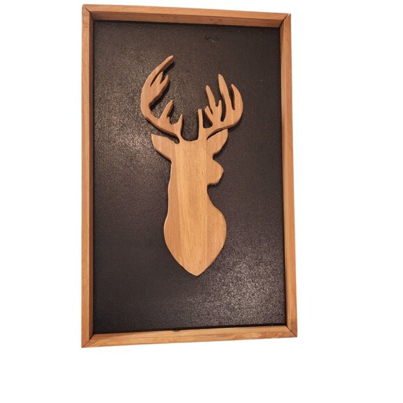 Handmade Stags Head Silhouette Wall Art With Wooden Frame